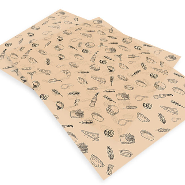 Papel Grado Alimenticio Medida 20x30 cm con Diseño Genérico Fast Food - Image 2