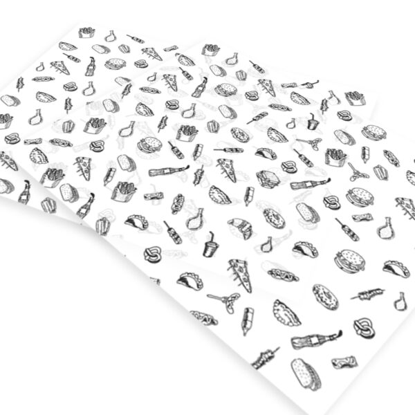 Papel Grado Alimenticio Medida 20x30 cm con Diseño Genérico Fast Food - Image 4