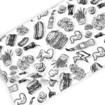 Papel Grado Alimenticio con diseño generico de alimentos gramaje de 23 g, medida 34x45 cm