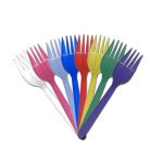 TENEDOR DE PLASTICO MEDIANO DE COLOR (PAYASIFIESTAS)