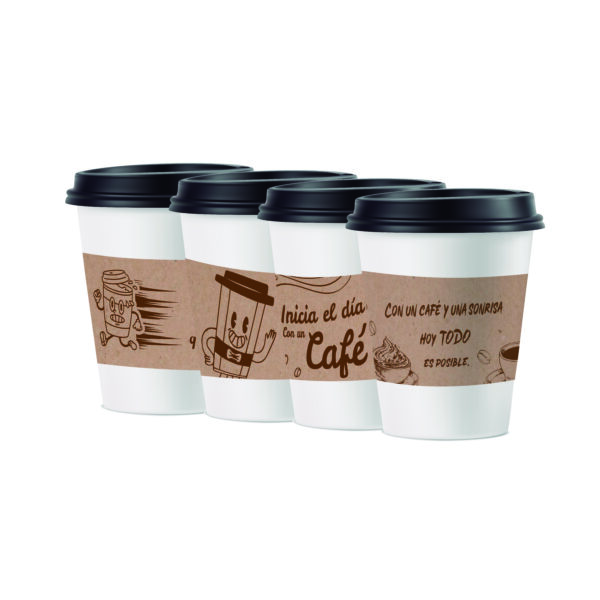 Fajilla o manga para vaso y bebidas calientes diseños genericos para vasos de capacidad 10 oz, 12 oz, 16 oz. - Image 2